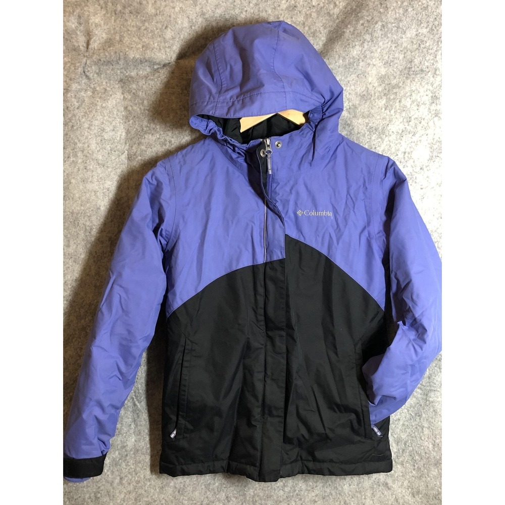Columbia Jacket Youth Medium 10/12 Purple Hooded Outgrown Fleece Lined